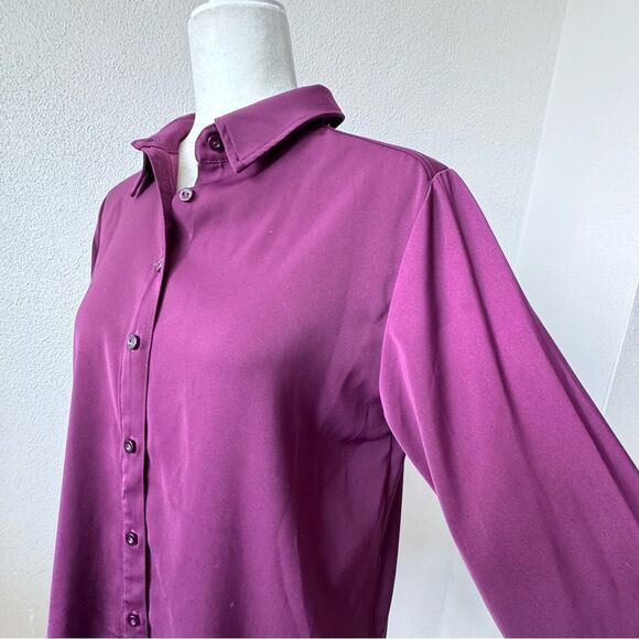 Susan Graver Button Down Blouse  Plum Long Sleeve  SZ XS - Picture 5 of 10